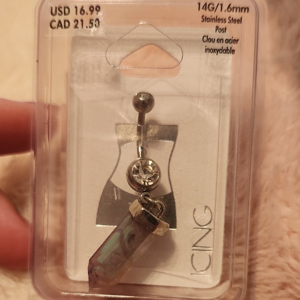 ICING Stainless Steel Belly Ring with Crystal Charm